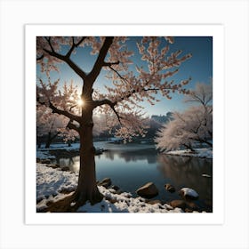 Cherry Blossoms In The Snow Art Print