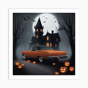 Halloween Car Vintage Art Print