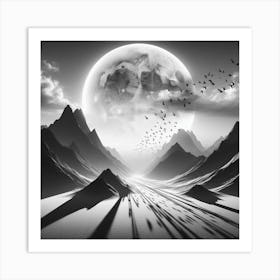 Full Moon Over Mountains Art Print