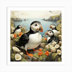 Puffins art print 2 Art Print