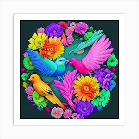 Colorful Birds And Flowers 1 Art Print