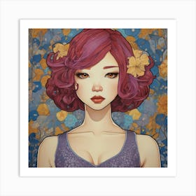 Asian Girl With Red Hair 1 Art Print