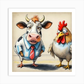 Cow And Chicken 2 Art Print