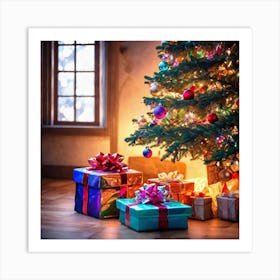 Christmas Tree With Presents 25 Art Print