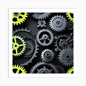 Gears On Black Background 11 Art Print