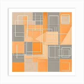 Abstract Orange And Grey Squares Art Print