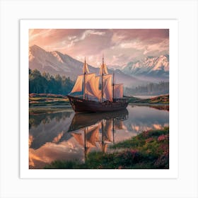 Sailboat At Sunrise Art Print