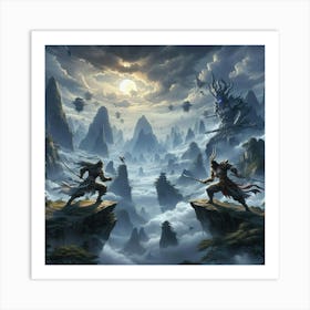 Two Asian Warriors Fighting Art Print