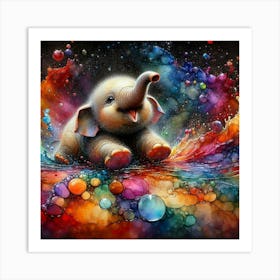 Elephant In The Bubbles Art Print