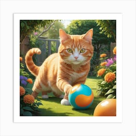 Cat Playing With Ball Art Print