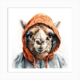 Watercolour Cartoon Dromedary In A Hoodie 1 Art Print