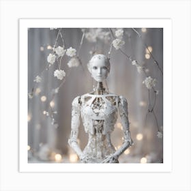 Porcelain And Hammered Matt Silver Android Marionette Showing Cracked Inner Working, Tiny White Flow (4) Art Print