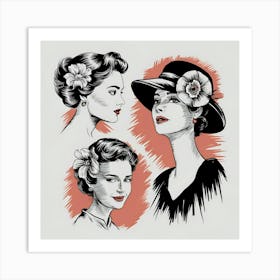 Vintage Women In Hats Art Print