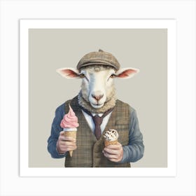 Watercolour Ice Cream Sheep Louis Art Print