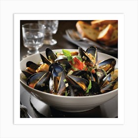 Mussels In A White Bowl Art Print