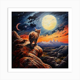 Cat Watching The Moon 1 Art Print