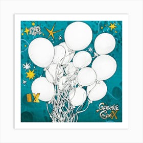 An Octane Rendered Abstract Whimsical Bunch Of Hand Drawn White Balloons Each Decorated With Int (3) Art Print