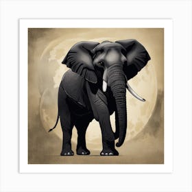 Elephant In Front Of The Moon Art Print