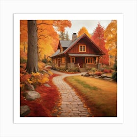 Autumn Cabin paintings art print 1 Art Print