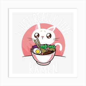 Love Ramen Japanese Noodles Kawaii Anime Cat Gifts Art Print