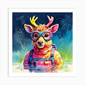 Deer In The Water 23 Art Print