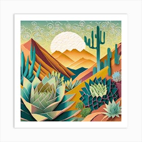 Firefly Beautiful Modern Abstract Succulent Landscape And Desert Flowers With A Cinematic Mountain V (8) Art Print