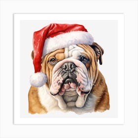 Bulldog Santa Hat 5 Art Print