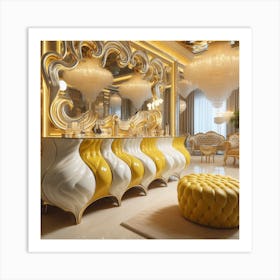 Gold And White Living Room Art Print