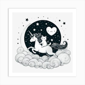 Valentine's Day Lovely Cat Riding a Unicorn 19 Art Print