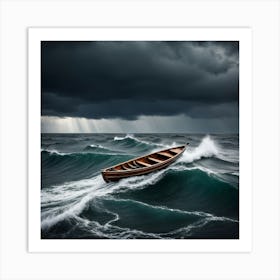 Stormy Sea, A Small Boat Braving A Stormy Sea Symbolizing Courage In Adversity 1 Art Print