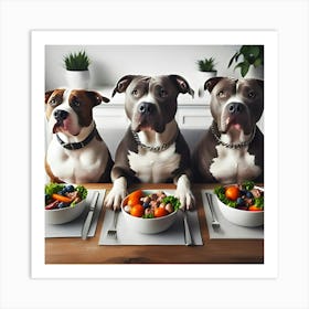 Pitbull Dogs Sitting At Table Eating 4 Art Print