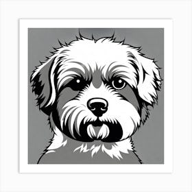 Shih Tzu, Black and white illustration, Dog drawing, Dog art, Animal illustration, Pet portrait, Realistic dog art, pup Art Print