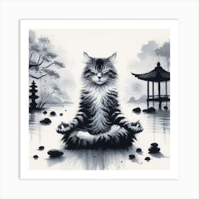 Meditating Cat Art Print