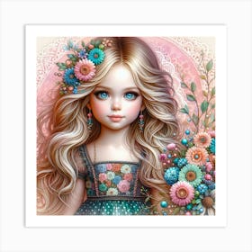 Little Girl With Flowers 10 Art Print