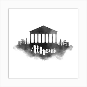 Watercolor Athens Skyline Art Print