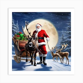 Santa Claus And Reindeer Art Print