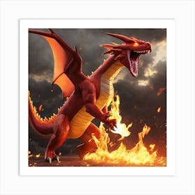 Red Dragon On Fire Art Print