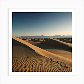 A Vast Desert With Rolling Sand Dunes Under A Clear Blue Sky Art Print