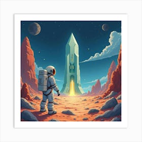 A Watercolor Astronaut Discovering A Hidden Space Temple On An Alien Planet 1 Art Print