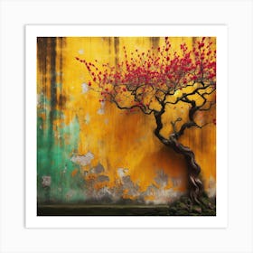 Tree In Front Of A Yellow Wall Art Print