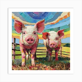 Rainbow Patchwork Pig Collage 2 Art Print