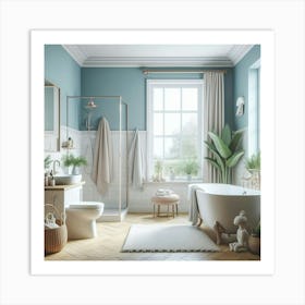 Blue Bathroom Art Print