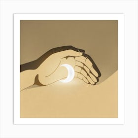 Hand Holding A Crescent Art Print