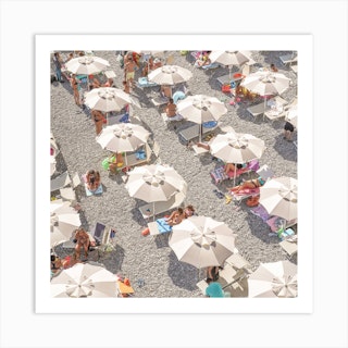 Amalfi Beach Umbrellas Square Art Print