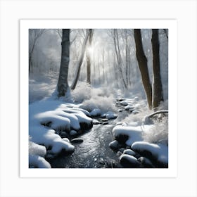 Winter Snow on the Banks of the Woodland Stream Art Print