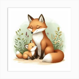 Fox Mother And Cub Art Print