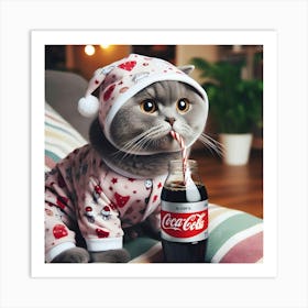 A Cat In Pajamas Drinking Diet Coke Art Print