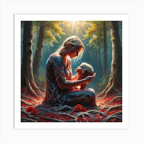 Mother And Child In The Forest 1 Art Print