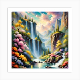 Waterfall In The Mountains Art Print