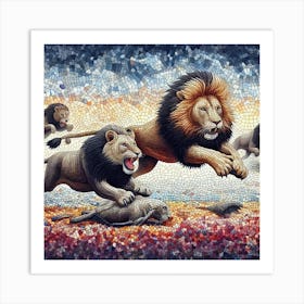 Feeding Time Lions Mosaic Art Print